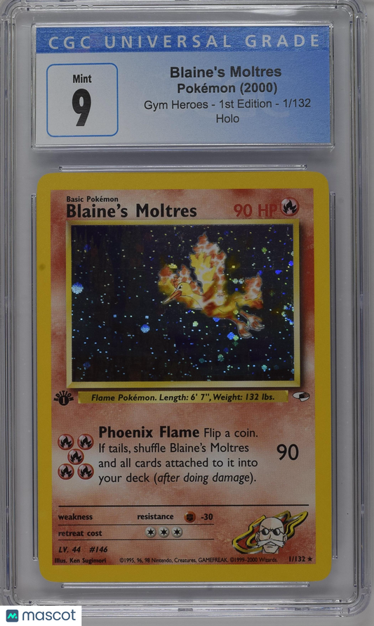 2000 Pokémon TCG Blaine's Moltres Holo 2000 Gym Heroes 1st Edition #1/132 CGC 9